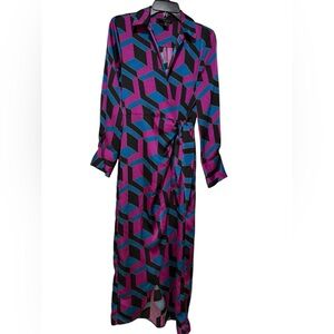 House of Harlow 1960 Geometric pink & Blue Print Wrap Maxi Dress — Pink & Blue